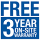 Free 3 Year Warranty