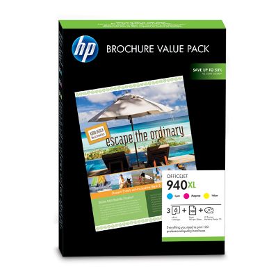 HP Officejet Pro 8500A No.940XL Officejet Brochure Value Pack (100sht/210x297mm + CMY Inks)