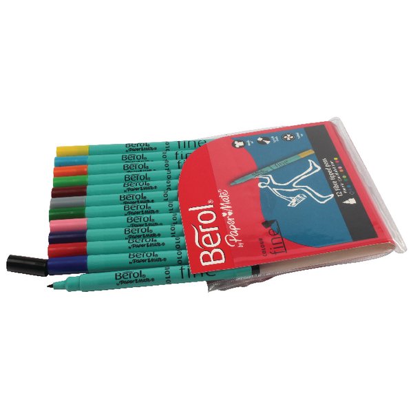 berol assorted water based colourfine pens wallet 12 pack s0376510