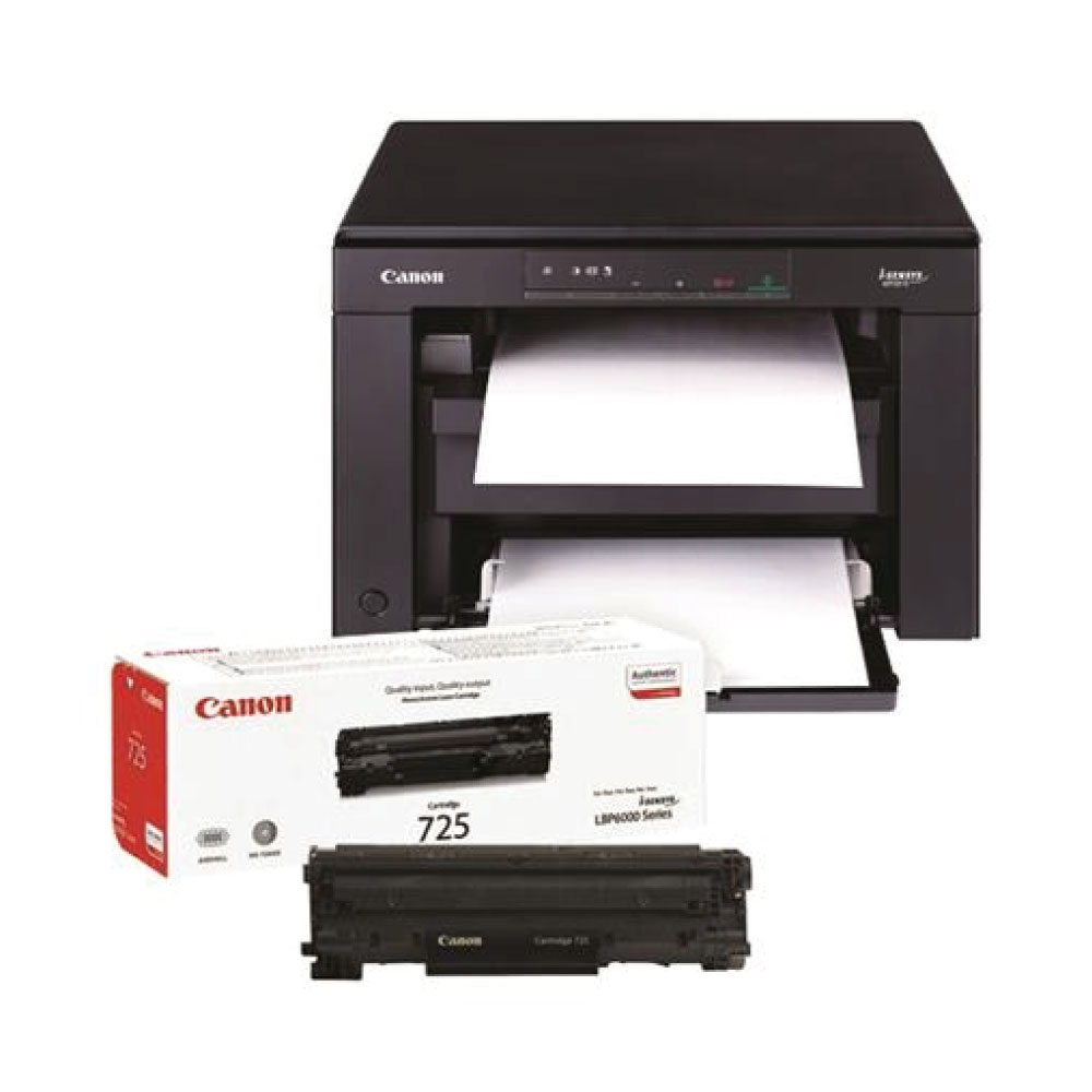 An image of Canon I-SENSYS MF3010 A4 Mono Multifunction Laser Printer + 2 x 725 Toners 