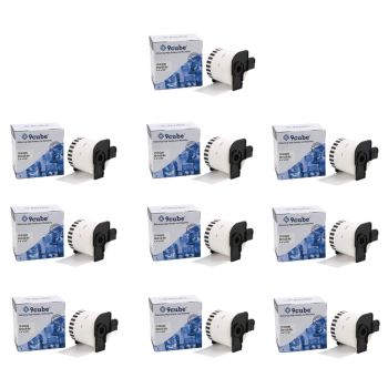 10 x Compatible Brother DK22205 62mm Continuous Length White Label Roll