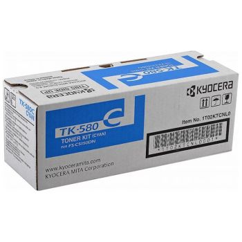 Kyocera TK580C TK-580C Cyan Toner Cartridge (2,800 pages*) 1T02KTCNL0