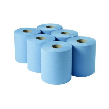 2Work 3-Ply Centrefeed Roll 135m Blue (Pack of 6) 2W00083
