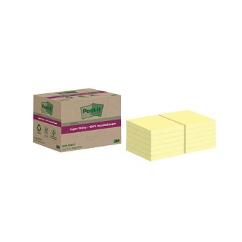 Post-it Super Sticky Recycled 76x76mm Yellow Pack of 12 654 RSS12CY