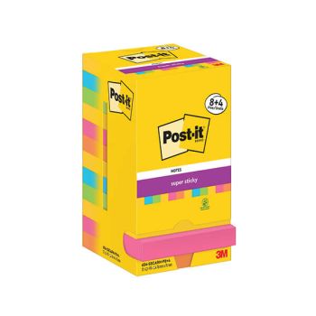 Post-it Super Sticky Notes 76x76mm 90 Sheets Carnival 8+4 FREE (Pack of 12) 654-SSCARN-P8+4