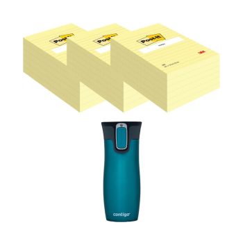 Post-It Notes XXL 101x152mm Lined Yellow 3x6 Pads (Pack of 18) + FOC Contigo Travel Mug