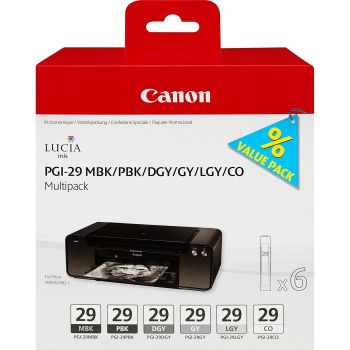 Canon 4868B018AA PGI-29 Ink Cartridge Multipack (MBK, PBK, DGY, GY, LGY,CO) 4868B018
