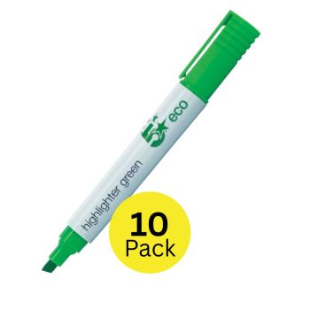 5 Star Highlighter Chisel Tip 1-5mm Line Green (Pack of 10)