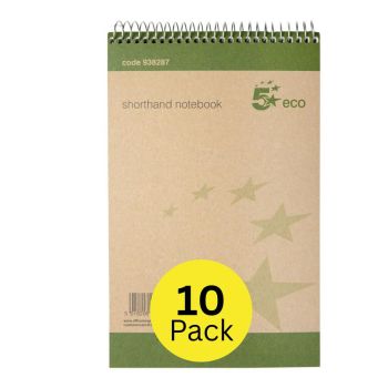 5 Star Shorthand Pad Wirebound 70gsm Ruled 160pp 127x200mm Green/Buff (Pack of 10)