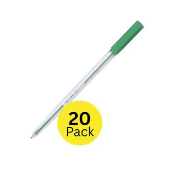 5 Star Office Ball Pen Clear Barrel Medium 1mm Tip 0.7mm Line Green (Pack of 20)