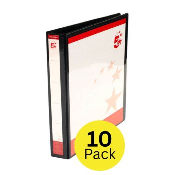 5 Star Office A4 Presentation RBnd Polypropylene 25mm 2D-Ring Black (Pack of 10)