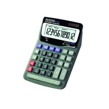 Aurora Grey/Black 12-Digit Desk Calculator (Dual power, solar powered with battery back up) DT85V