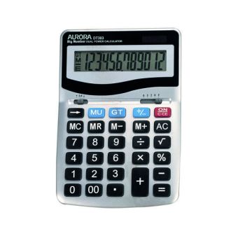 Aurora Grey/Black 12-Digit Desk Calculator (Dual power, solar powered with battery back up) DT303