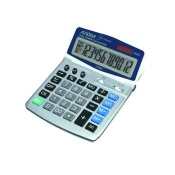 Aurora Silver/Grey 12-Digit Desk Calculator (Solar powered with battery back up) DT401