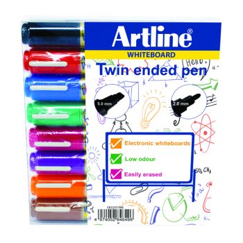 Artline 2-in-1 Whiteboard Marker Bullet/Chisel Tip Assorted (Pack of 8) EK525TA