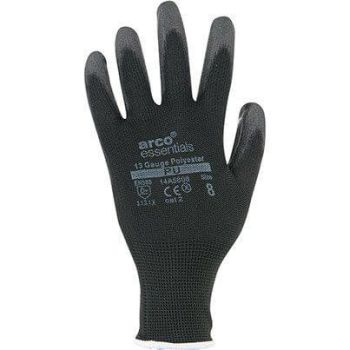Arco Essentials Black PU-Coated Polyester Work Gloves 8 (Pack of 12)