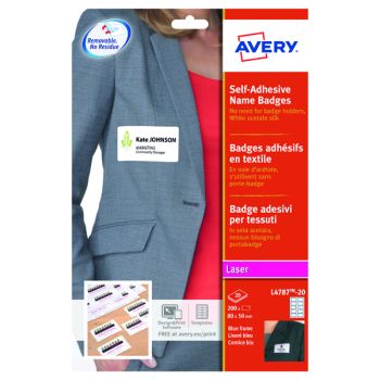 Avery Self-Adh Name Badge 10 Per Sheet Wht/Blu (Pack of 200) L4787-20