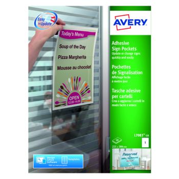 Avery Adhesive Sign Pockets A4 Transparent (Pack of 10) L7083-10