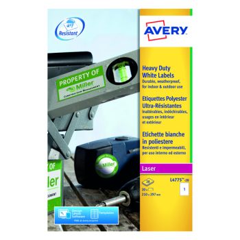 Avery Laser Label Heavy Duty 1 Per Sheet White (Pack of 20) L4775-20