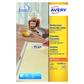 Avery Removable Labels 48 Per Sheet White (Pack of 1200) L4736REV-25