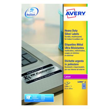 Avery Laser Label H/Duty 189 Per Sheet Silver (Pack of 3780) L6008-20