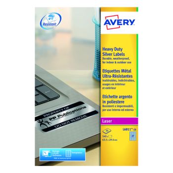 Avery Laser Label H/Duty 27 Per Sheet Silver (Pack of 540) L6011-20