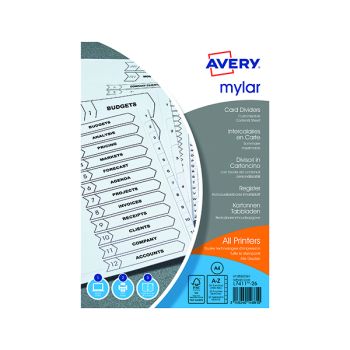 Avery Mylar 26-Part Alpha Divider A-Z A4 Bright White 05231061