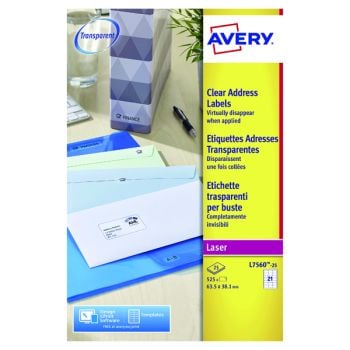 Avery Laser Address Labels 21 Per Sheet Clear (Pack of 525) L7560-25