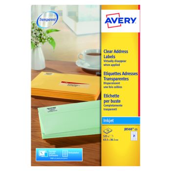 Avery Inkjet Address Labels 21 Per Sheet Clear (Pack of 525) J8560-25