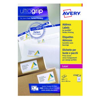 Avery Ultragrip Laser Labels 63.5x38.1mm White (Pack of 840) L7160-40