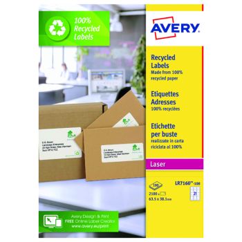 Avery Laser Label Recycled 21 Per Sheet Wht (Pack of 2100) LR7160-100