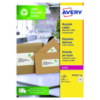 Avery Laser Labels Recycled 14 Per Sheet Wht (Pack of 1400) LR7163-100
