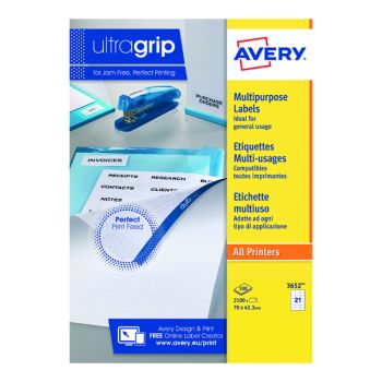 Avery Ultragrip Multi Labels 70 x 42.3mm 21 Per Sheet White (Pack of 2100) 3652