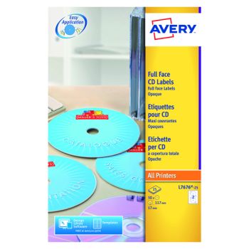 Avery Laser CD/DVD Full Face Label 2 Per Sht Wht (Pack of 50) L7676-25