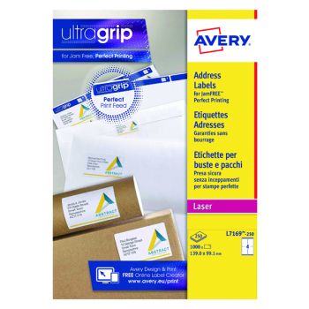 Avery Ultragrip Laser Labels 139x99.1mm White (Pack of 1000) L7169-250