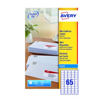 Avery Inkj Mini Label 38.1x21.2 65 P/Sheet Wht (Pack of 1625) J8651-25
