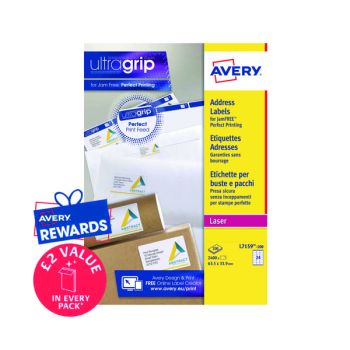 Avery Ultragrip Laser Labels 63.5x33.9mm White (Pack of 2400) L7159-100