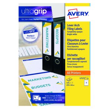 Avery Laser Inkj Lever Arch Labels 200x60mm Wht (Pack of 100) L7171-25