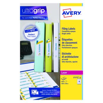Avery Laser Ring Binder Label 100mmx30mm White (Pack of 450) L7172
