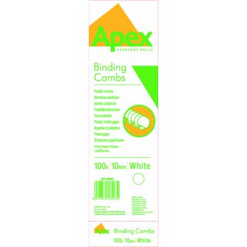 Fellowes Apex Plastic Binding Combs 10mm White (Pack of 100) 6200401
