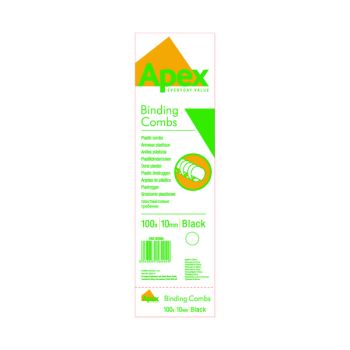 Fellowes Apex Plastic Binding Combs 10mm Black (Pack of 100) 6200501