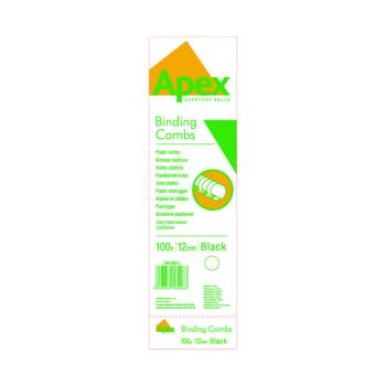 Fellowes Apex Plastic Binding Combs 12mm Black (Pack of 100) 6201101