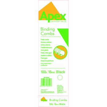 Fellowes Apex Plastic Binding Combs 16mm Black (Pack of 100) 6202301