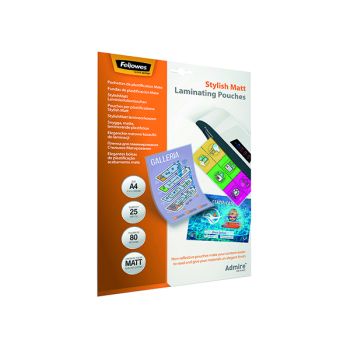 Fellowes Admire A4 Laminating Pouches Matte (Pack of 25) 5602101