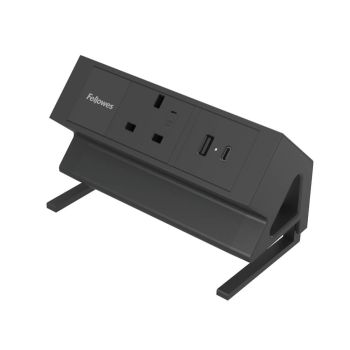Fellowes Power Desk Type G UK/IE 1 Socket 1 USB-A + 1 USB-C Port Black 100136980