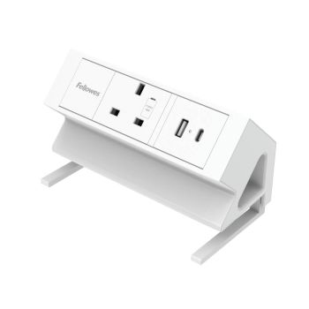 Fellowes Power Desk Type G UK/IE 1 Socket 1 USB-A + 1 USB-C Port White 100137171