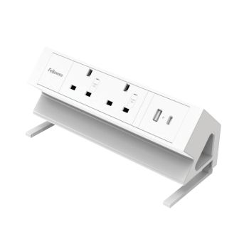 Fellowes Power Desk 2 Type G UK/IE 2 Sockets 1 USB-A + 1 USB-C Port White 100137181