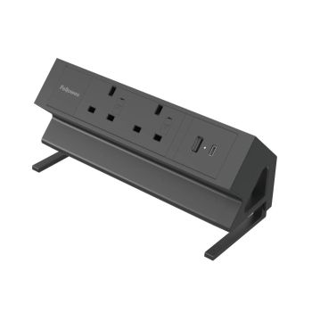 Fellowes Power Desk 2 Type G UK/IE 2 Sockets 1 USB-A + 1 USB-C Port Black 100136987