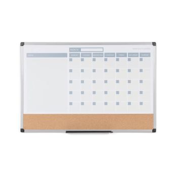 Bi-Office Maya 3-In-1 Magnetic Month Planner Lacquered Steel/Cork 90x60cm MB0707186P