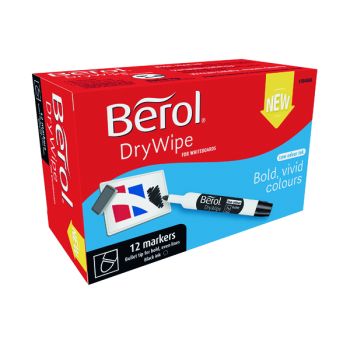 Berol Drywipe Marker Bullet Tip Black (Pack of 12) 1984866